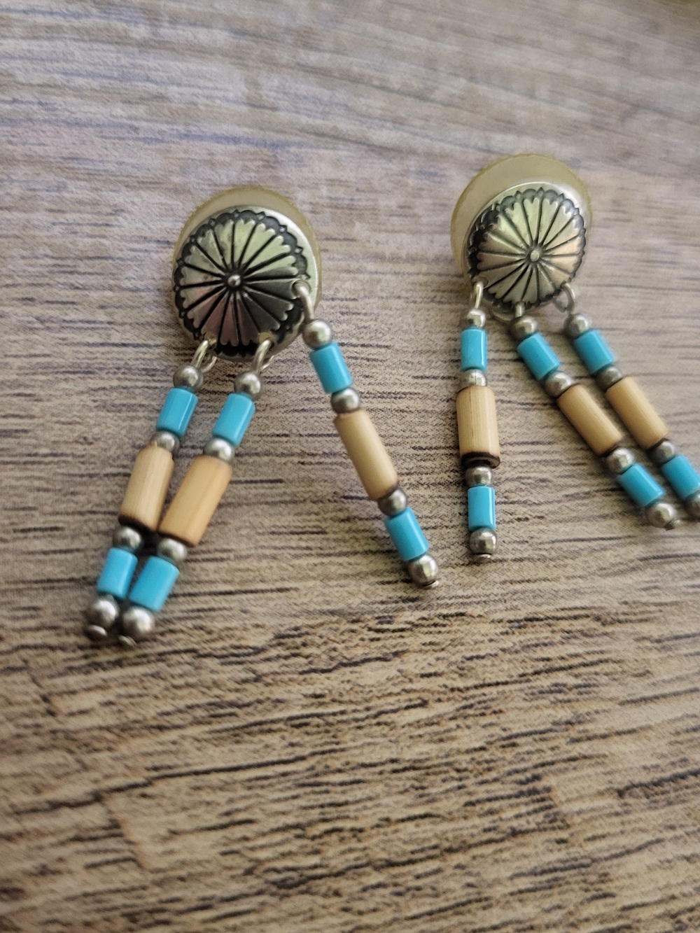 Turquoise and Cream Beaded Dangle Earrings - Brand